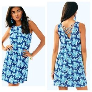 Lilly Pulitzer Kristen Dress elephants joyride deep indigo 100% cotton NWT